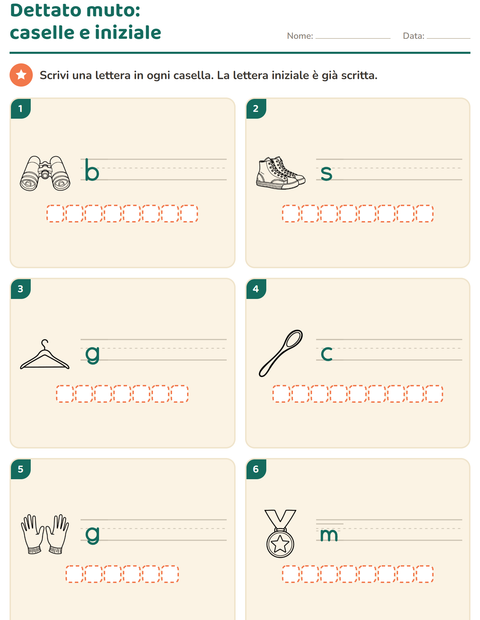 Anteprima della scheda di Dettato muto con Oggetti BN per Scuola primaria classe prima