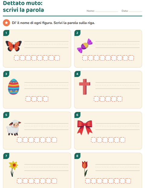 Anteprima della scheda di Dettato muto con Pasqua per Scuola primaria classe prima