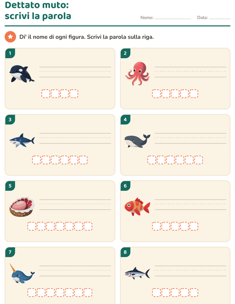 Anteprima della scheda di Dettato muto con Vita oceanica per Scuola primaria classe prima