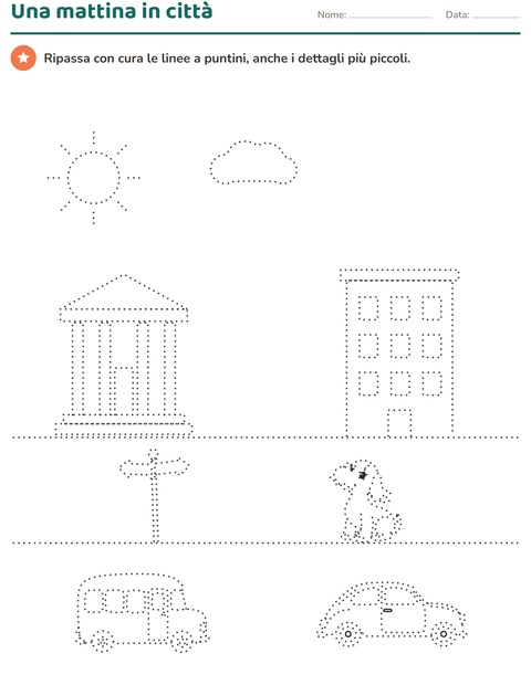 Anteprima di Disegni tratteggiati classe prima: una mattina in città a puntini
