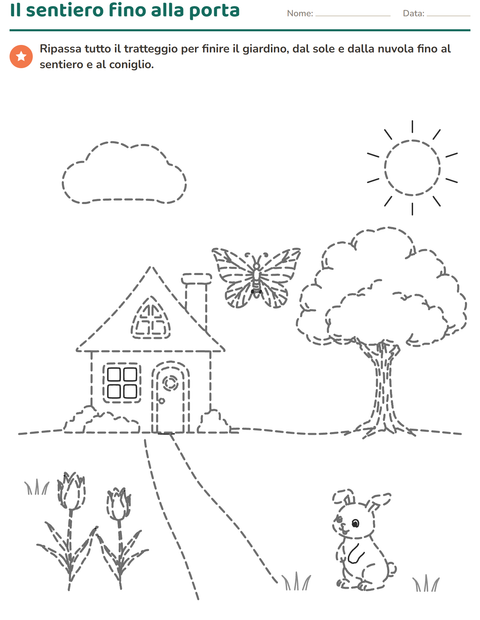 Disegni tratteggiati: il sentiero del giardino fino alla porta