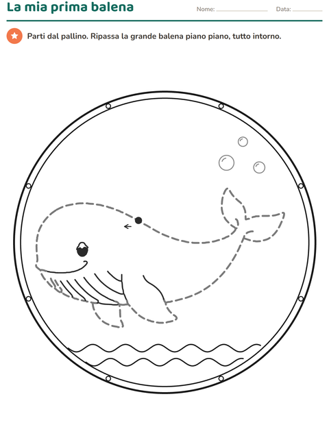 Disegni tratteggiati per bambini di 3 anni: la mia prima balena