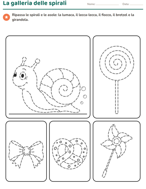 Anteprima di Pregrafismo disegni tratteggiati: spirali e asole da ripassare