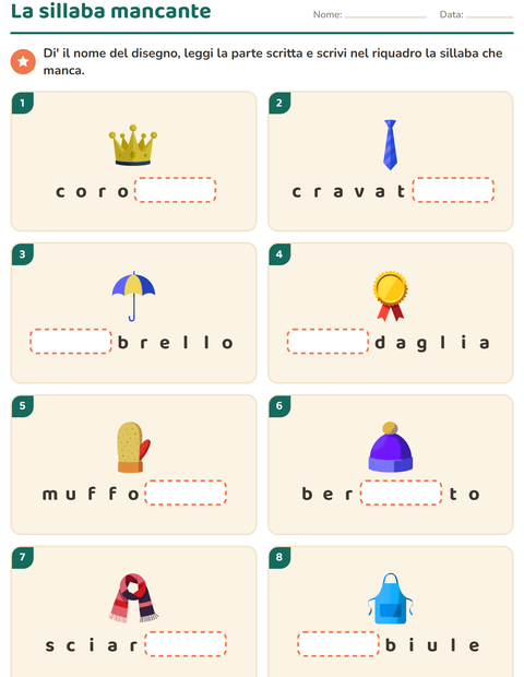 Anteprima della scheda di Divisione in sillabe con Accessori per Scuola primaria classe prima