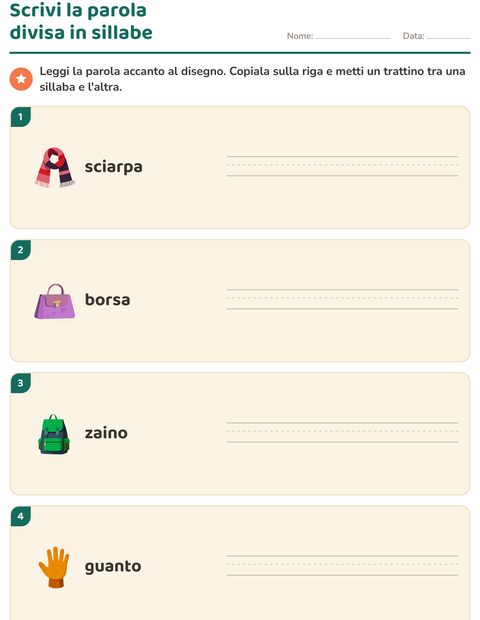 Anteprima della scheda di Divisione in sillabe con Accessori per Scuola primaria classe prima
