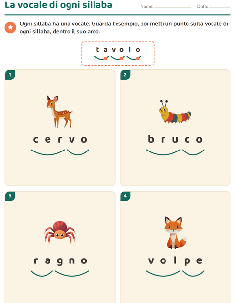 Anteprima della scheda di Divisione in sillabe con Creature della foresta per Scuola primaria classe prima