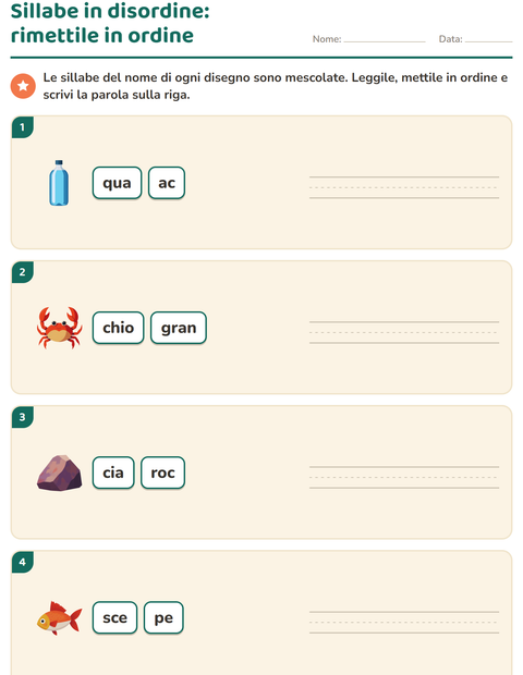 Anteprima della scheda di Divisione in sillabe con Spiaggia per Scuola primaria classe prima