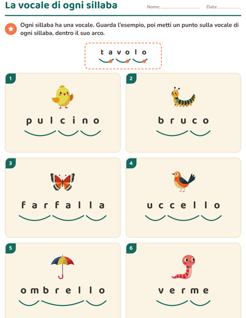 Anteprima della scheda di Divisione in sillabe con Primavera per Scuola primaria classe prima