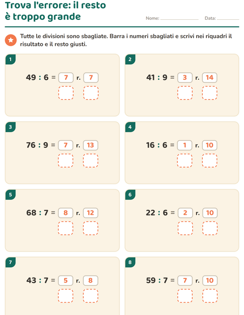 Anteprima della scheda di Divisioni con il resto per Scuola primaria classe terza