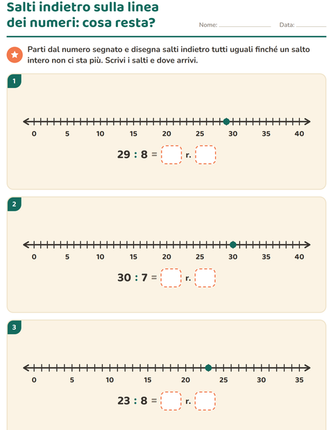 Anteprima della scheda di Divisioni con il resto per Scuola primaria classe terza