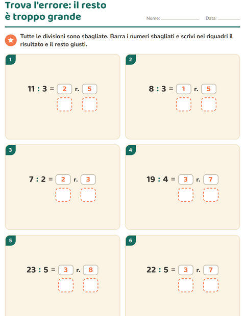 Anteprima della scheda di Divisioni con il resto per Scuola primaria classe terza