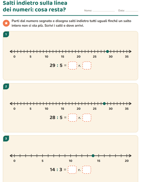 Anteprima della scheda di Divisioni con il resto per Scuola primaria classe terza