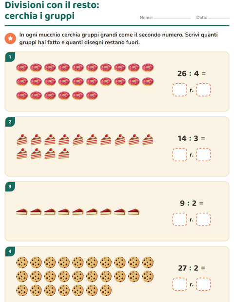 Anteprima della scheda di Divisioni con il resto con Panetteria per Scuola primaria classe terza