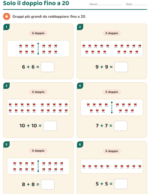 Anteprima della scheda di Doppio e metà con 4 luglio per Scuola primaria classe prima