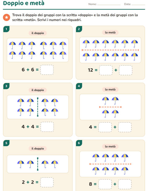 Anteprima della scheda di Doppio e metà con Accessori per Scuola primaria classe prima