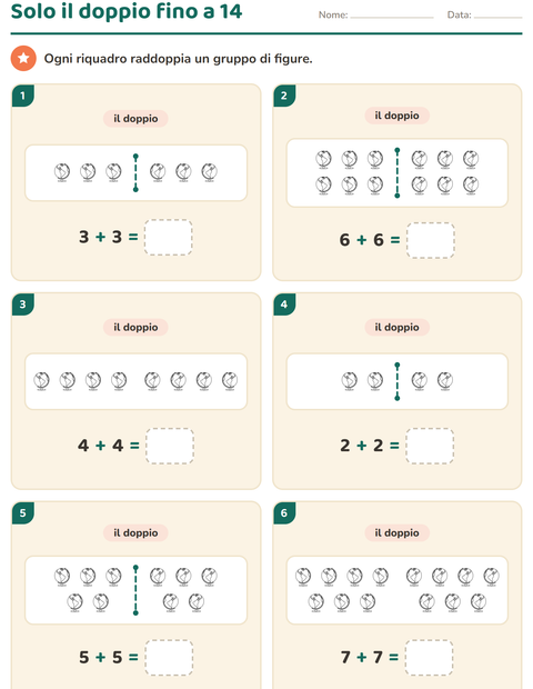 Anteprima della scheda di Doppio e metà con Aula 2 (B/N) per Scuola primaria classe prima
