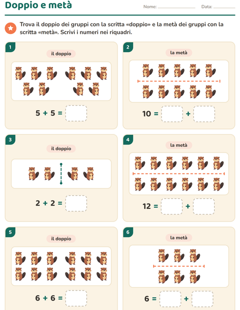 Anteprima della scheda di Doppio e metà con Creature della foresta per Scuola primaria classe prima