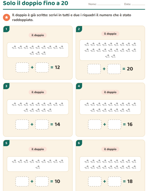 Anteprima della scheda di Doppio e metà con Animali dello zoo BN per Scuola primaria classe prima