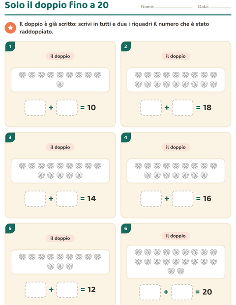 Anteprima della scheda di Doppio e metà con Cibo BN 3 per Scuola primaria classe prima