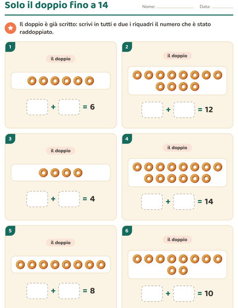 Anteprima della scheda di Doppio e metà con Colazione per Scuola primaria classe prima