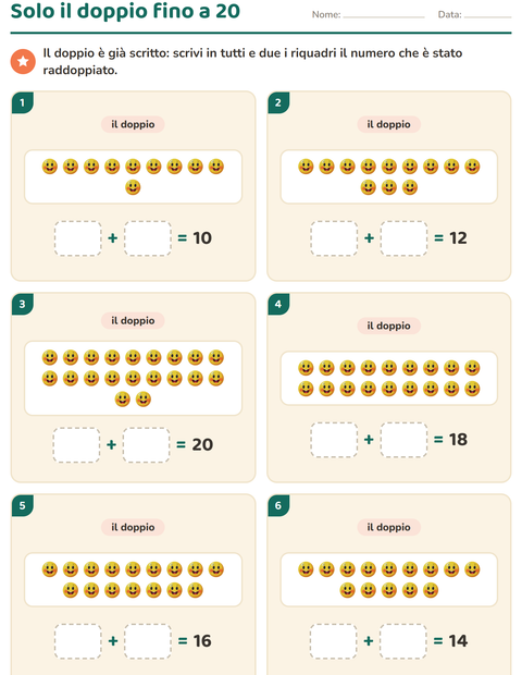 Anteprima della scheda di Doppio e metà con Emozioni per Scuola primaria classe prima