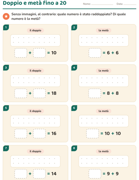 Anteprima della scheda di Doppio e metà per Scuola primaria classe prima