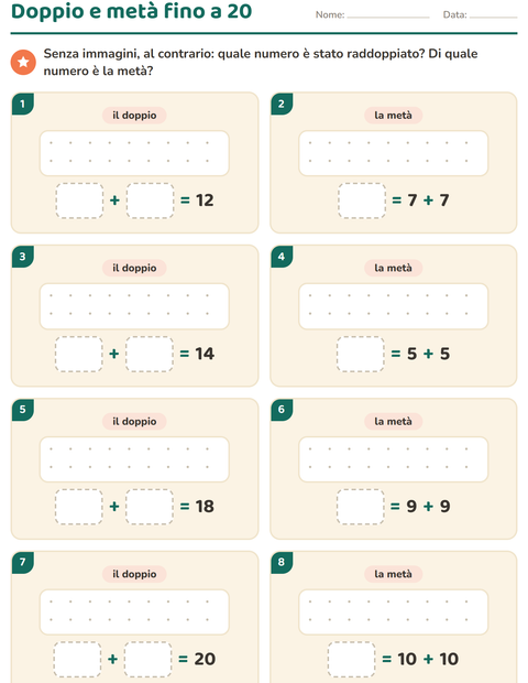 Anteprima della scheda di Doppio e metà per Scuola primaria classe prima