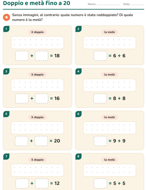 Anteprima della scheda di Doppio e metà per Scuola primaria classe prima