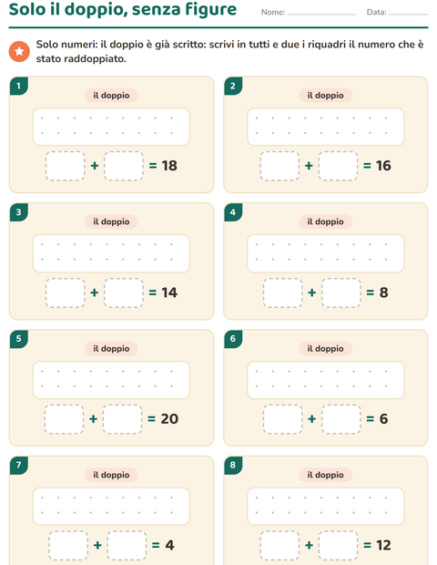 Anteprima della scheda di Doppio e metà per Scuola primaria classe prima