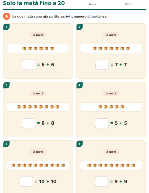 Anteprima della scheda di Doppio e metà con Giorno del Ringraziamento per Scuola primaria classe prima