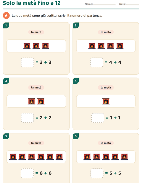 Anteprima della scheda di Doppio e metà con Inverno per Scuola primaria classe prima