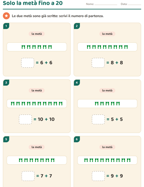 Anteprima della scheda di Doppio e metà con Mobili per Scuola primaria classe prima
