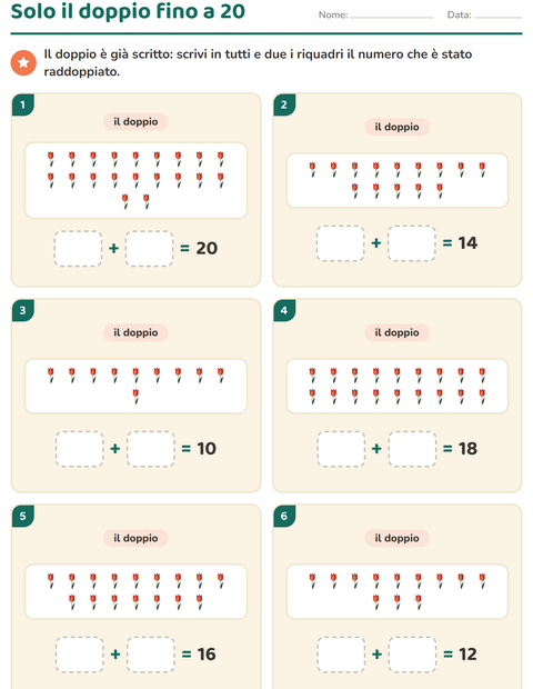 Anteprima della scheda di Doppio e metà con Pasqua per Scuola primaria classe prima