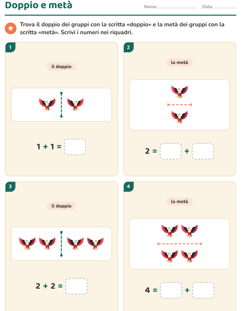 Anteprima della scheda di Doppio e metà con 4 luglio per Scuola primaria classe prima