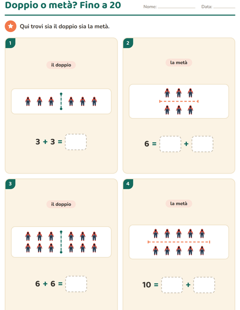Anteprima della scheda di Doppio e metà con Abbigliamento per Scuola primaria classe prima