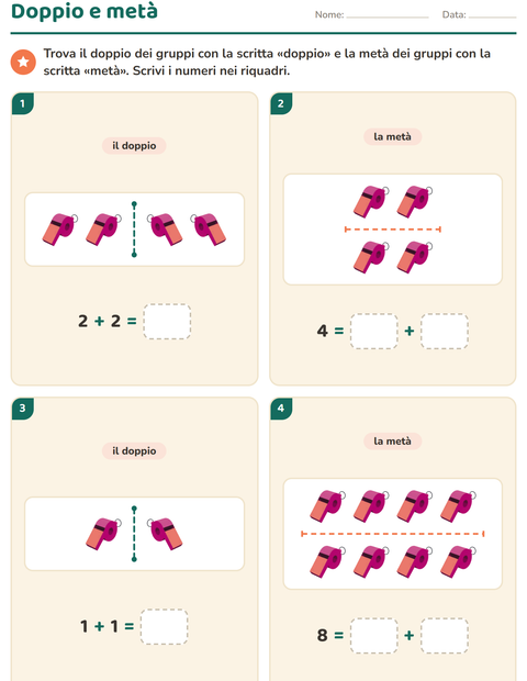 Anteprima della scheda di Doppio e metà con Accessori per Scuola primaria classe prima