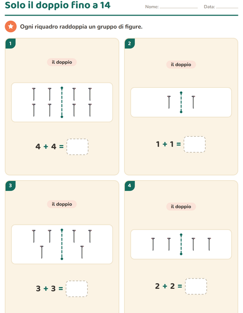 Anteprima della scheda di Doppio e metà con Attrezzi per Scuola primaria classe prima