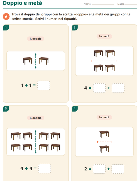 Anteprima della scheda di Doppio e metà con Aula per Scuola primaria classe prima