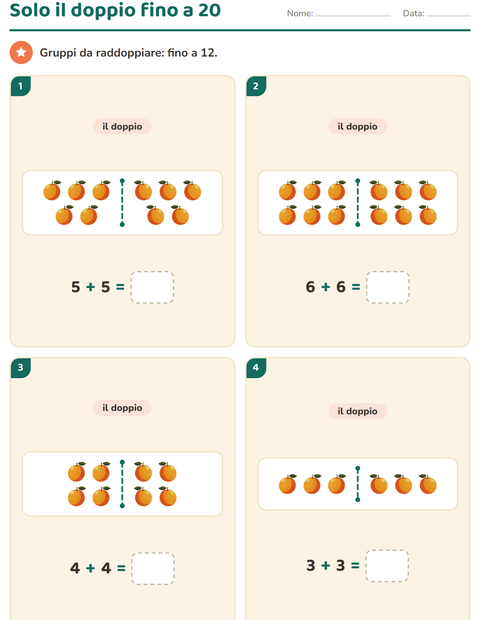 Anteprima della scheda di Doppio e metà con Colazione per Scuola primaria classe prima