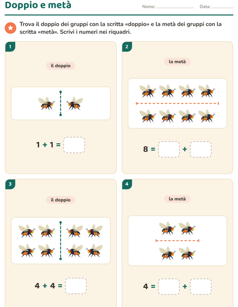 Anteprima della scheda di Doppio e metà con Creature della foresta per Scuola primaria classe prima