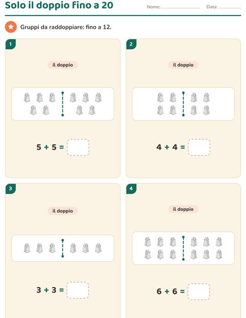 Anteprima della scheda di Doppio e metà con Cucina BN per Scuola primaria classe prima