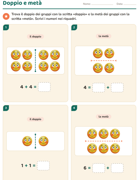 Anteprima della scheda di Doppio e metà con Emozioni per Scuola primaria classe prima