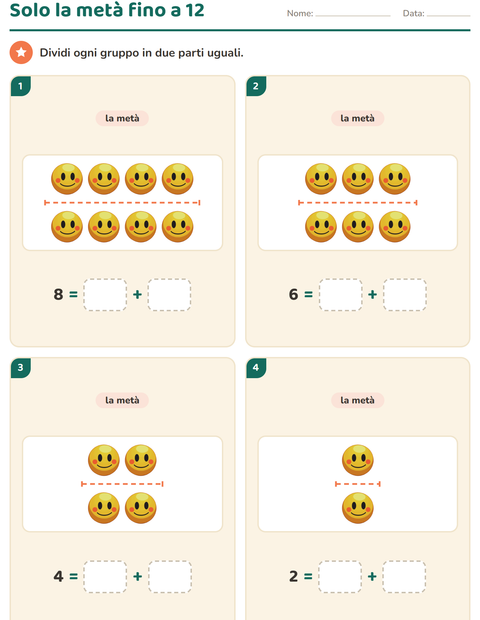 Anteprima della scheda di Doppio e metà con Emozioni per Scuola primaria classe prima