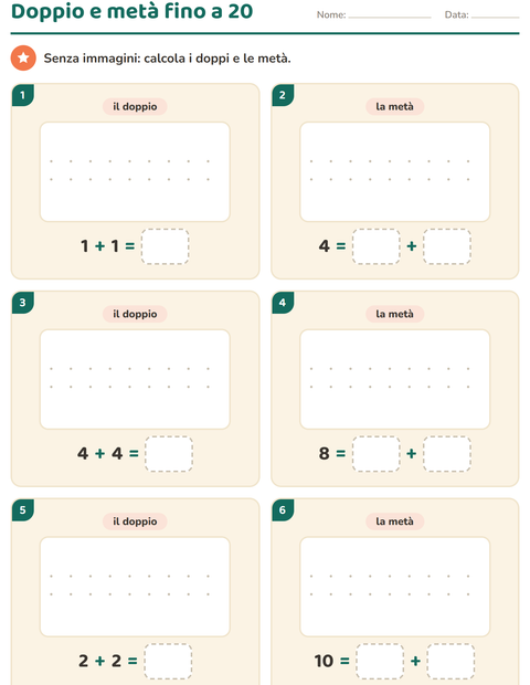 Anteprima della scheda di Doppio e metà per Scuola primaria classe prima