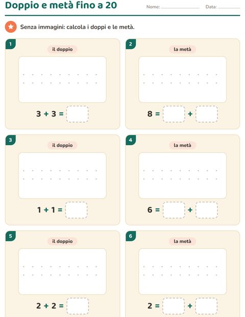 Anteprima della scheda di Doppio e metà per Scuola primaria classe prima