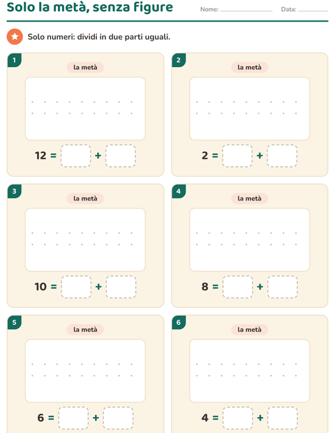 Anteprima della scheda di Doppio e metà per Scuola primaria classe prima
