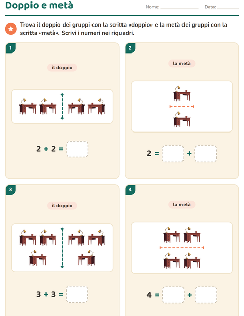 Anteprima della scheda di Doppio e metà con In giro per casa per Scuola primaria classe prima