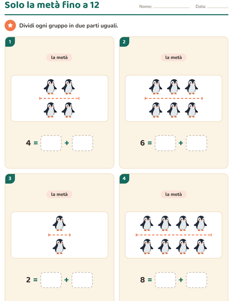 Anteprima della scheda di Doppio e metà con Inverno per Scuola primaria classe prima