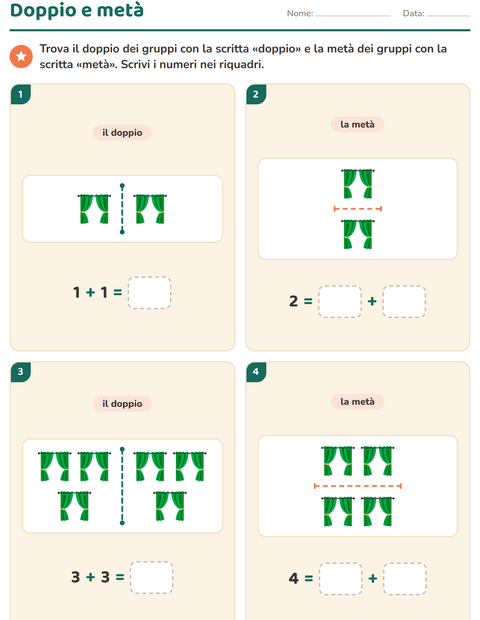 Anteprima della scheda di Doppio e metà con Mobili per Scuola primaria classe prima