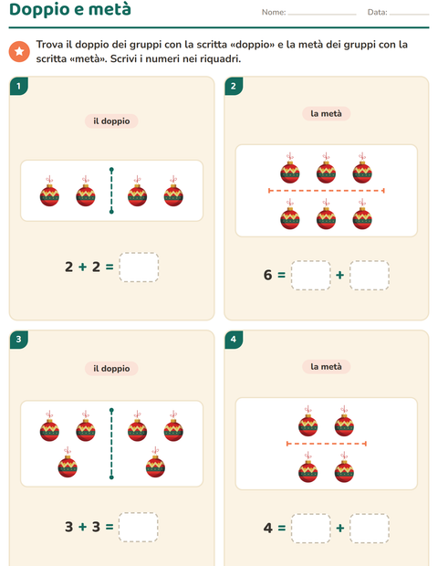 Anteprima della scheda di Doppio e metà con Natale per Scuola primaria classe prima
